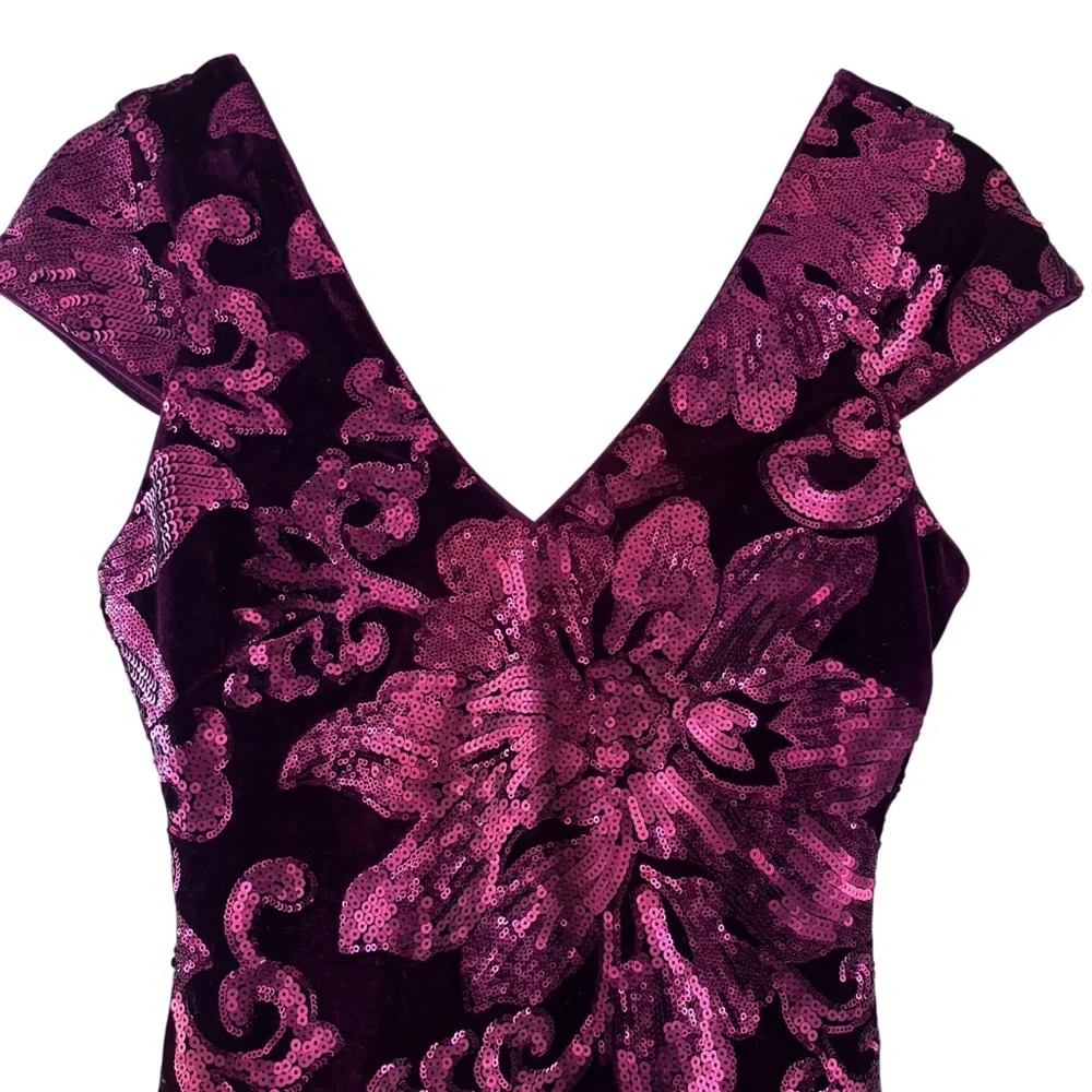 Guess Burgundy Velvet Sequin Mini Evening Dress Size 4 - Picture 9 of 17